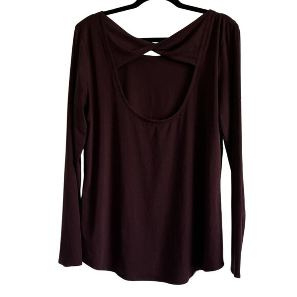Athleta Womens Long Sleeve Top Size L Burgundy Athleisure Yoga Gym Cut Out Back - Picture 7 of 8